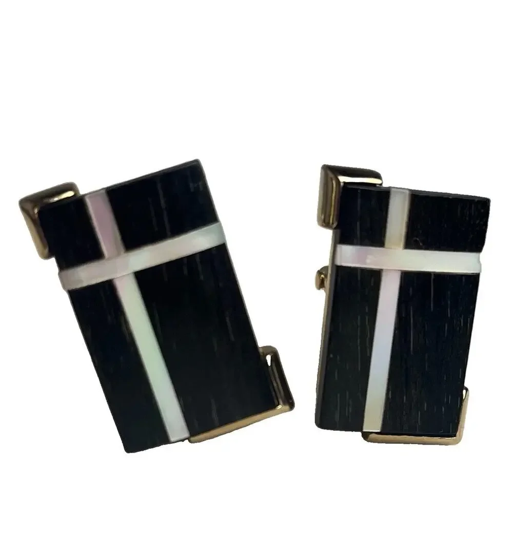 Vintage SWANK Christian Cross Mother of Pearl Inlaid Cuff Links Religious Church
